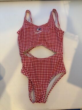 Old Navy x Disney Minnie Girl's Red Gingham Cutout One-Piece Swimsuit XS-